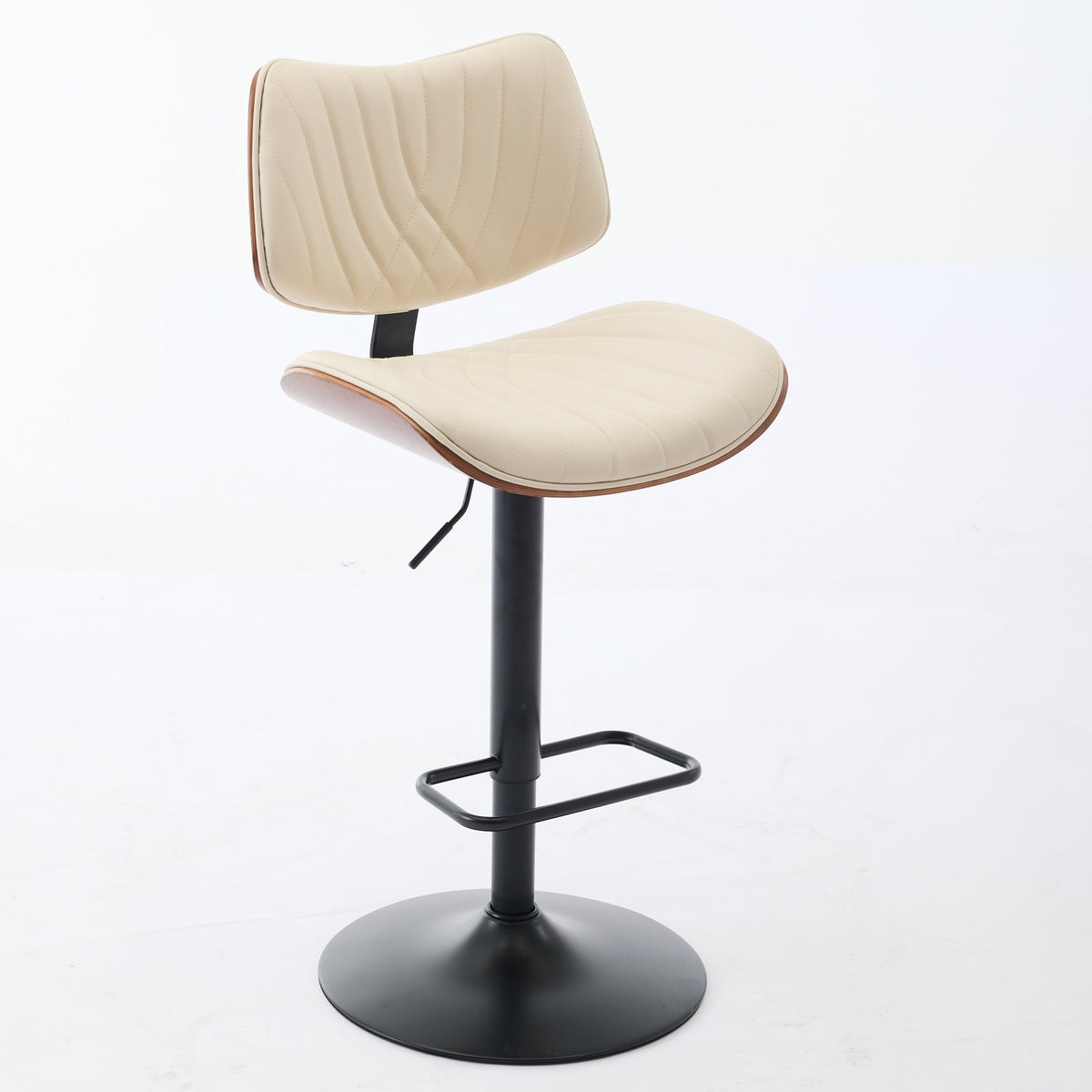 Walnut + Beige Adjustable Swivel Bar Stools, Set of 2