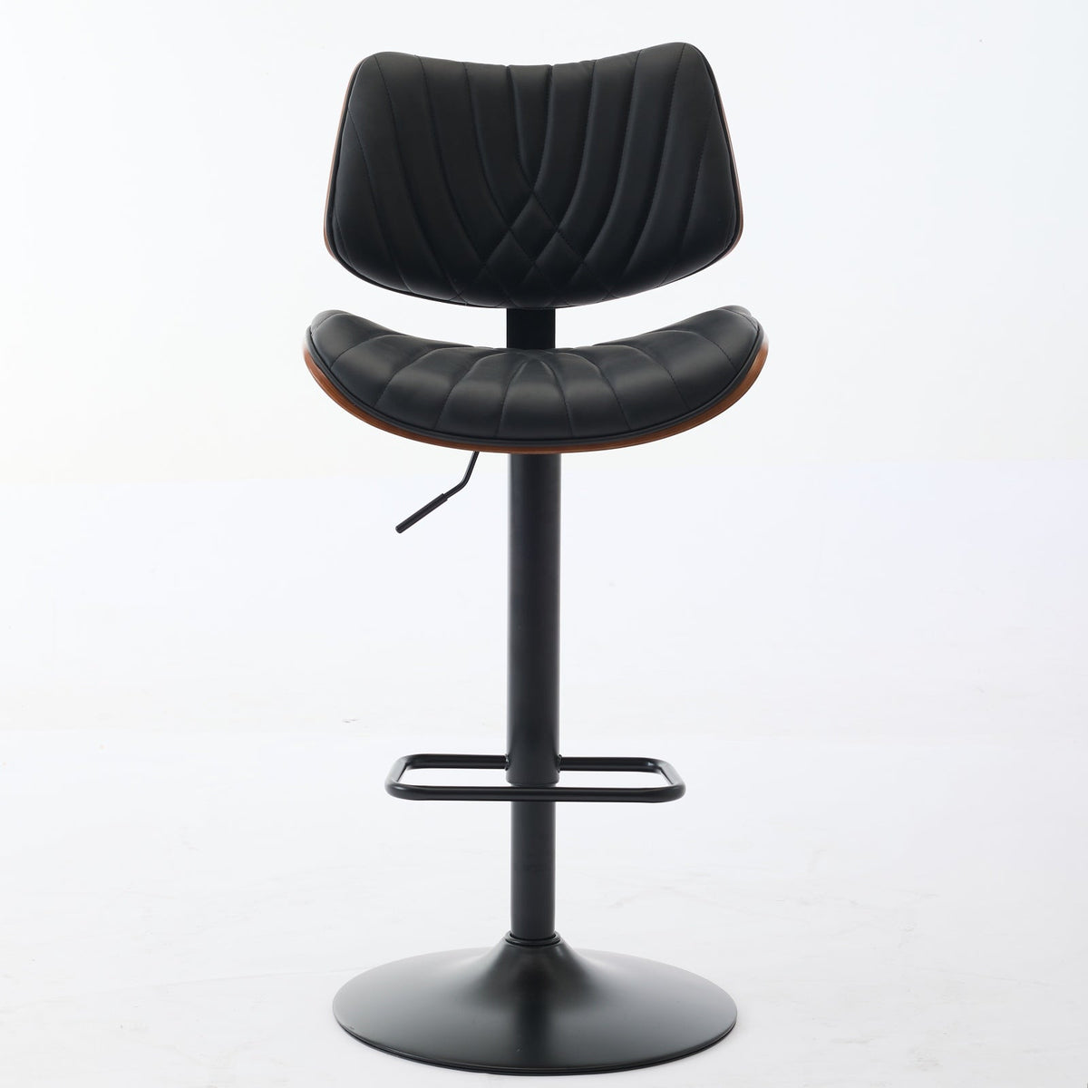 Walnut + Black Adjustable Swivel Bar Stools, Set of 2
