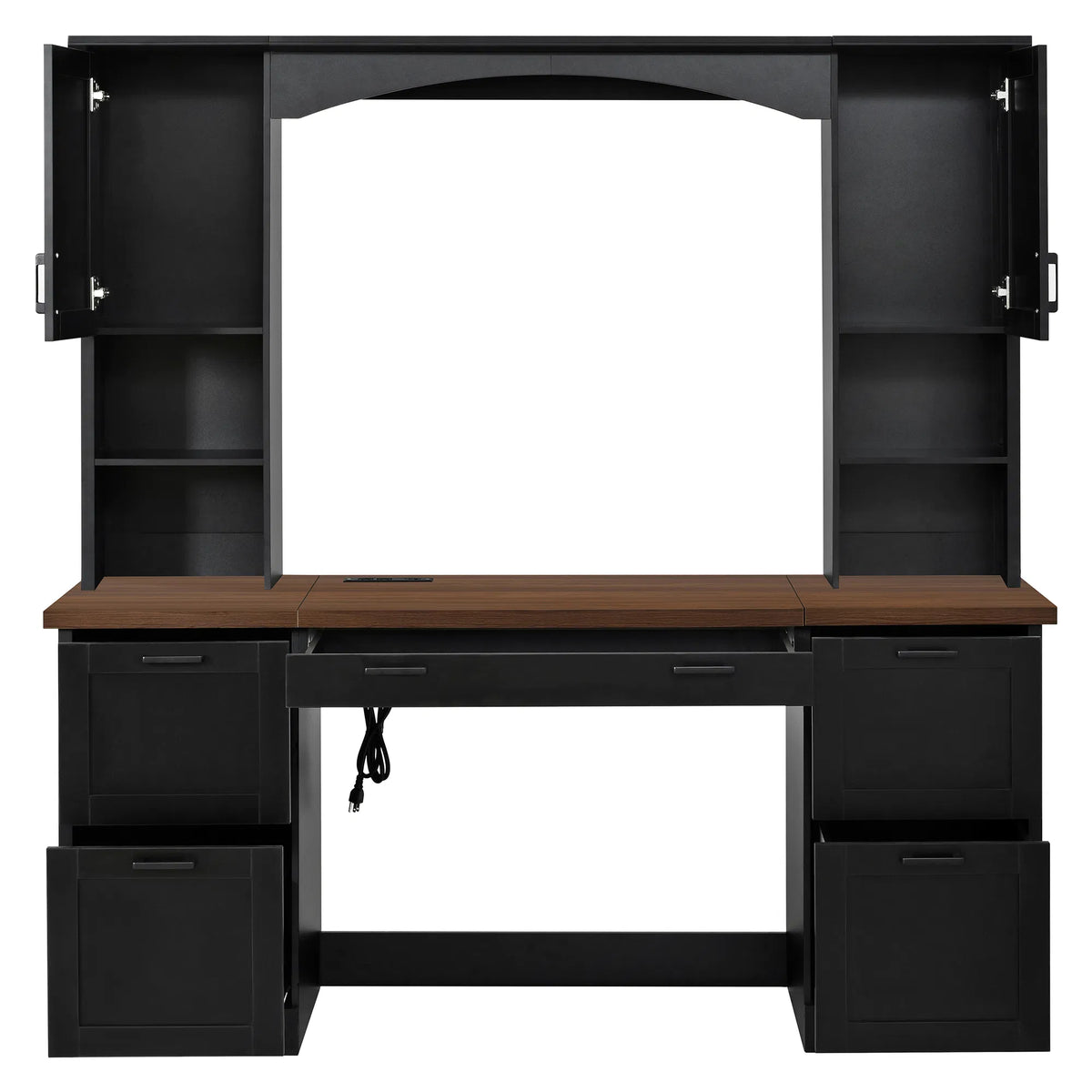 Black & Walnut Executive Workstation with Hutch