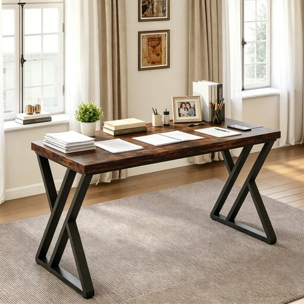55" Industrial Writing Desk with Steel Z-Leg Frame