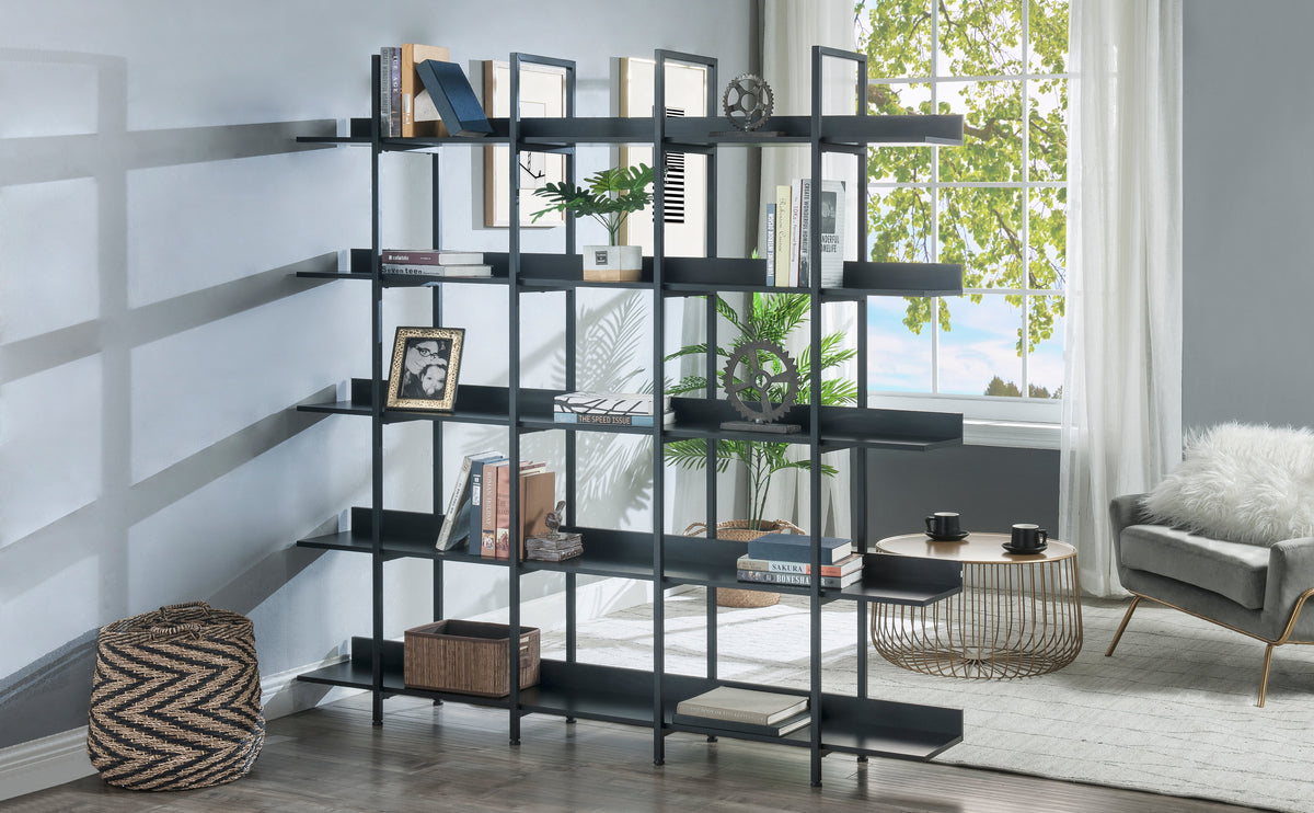 Black 5-Tier Open Bookcase with Steel Frame