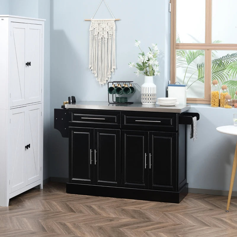 Charcoal Black Rolling Kitchen Island with Stainless Steel Top