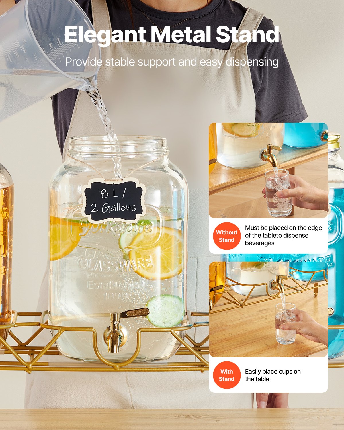 Triple 2-Gallon Beverage Dispenser with Metal Stand