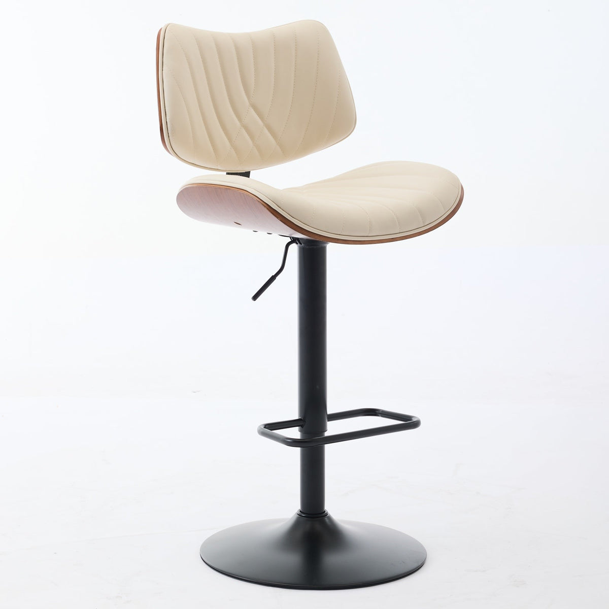 Walnut + Beige Adjustable Swivel Bar Stools, Set of 2