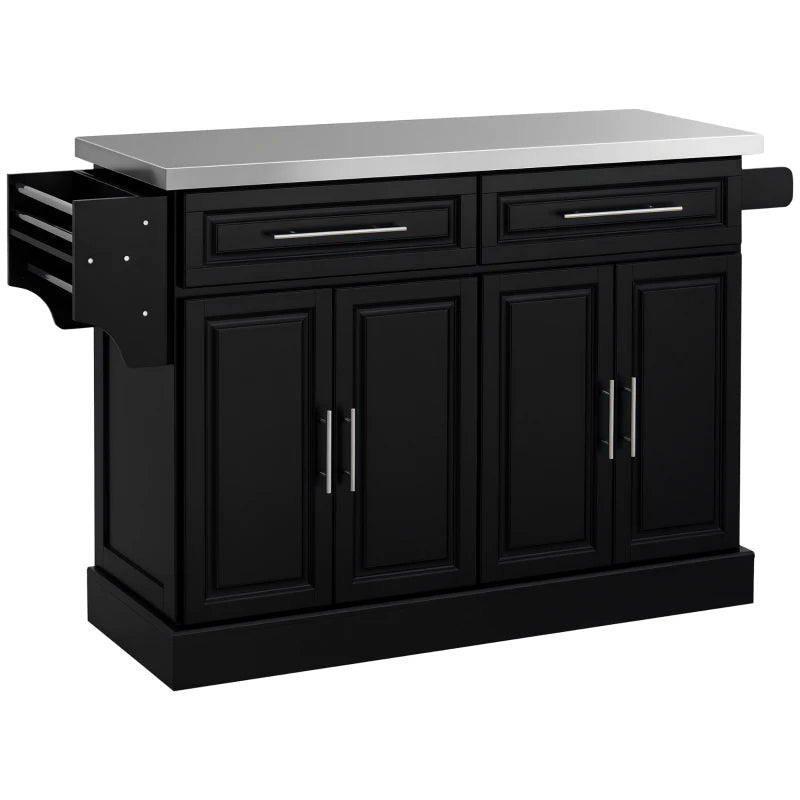 Charcoal Black Rolling Kitchen Island with Stainless Steel Top