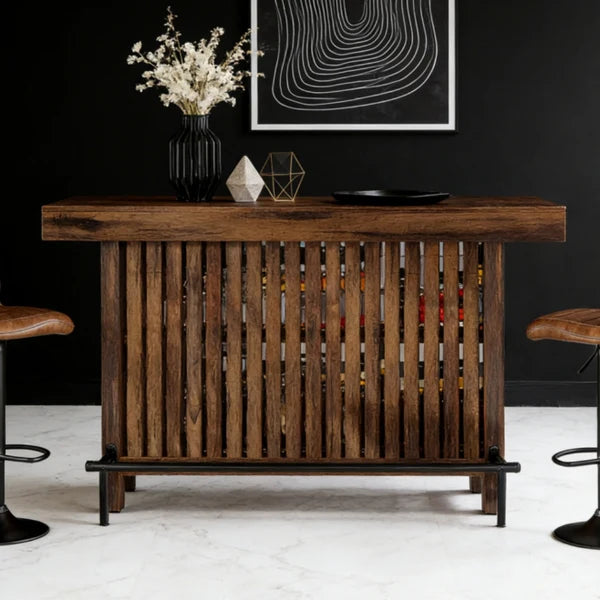 Dark Wood Bar Table with Integrated Storage