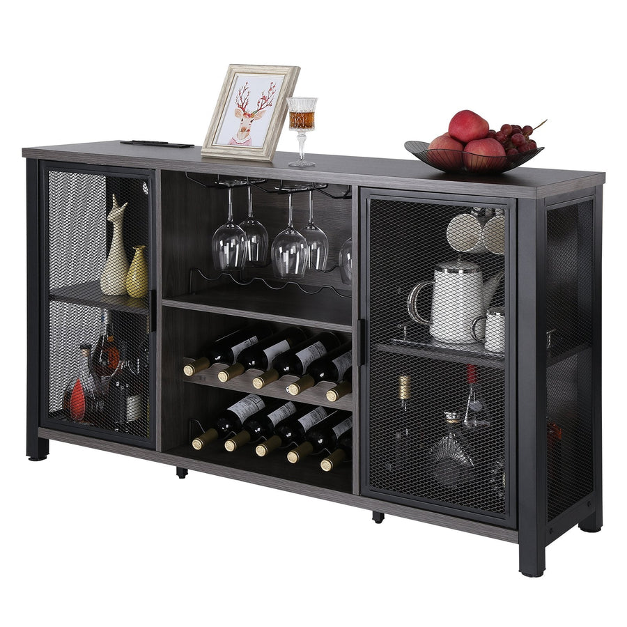 Industrial Bar Cabinet with Wine Storage & Built-In Power