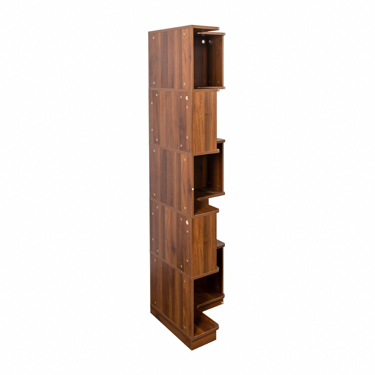 Walnut 5-Tier LED Corner Bookcase