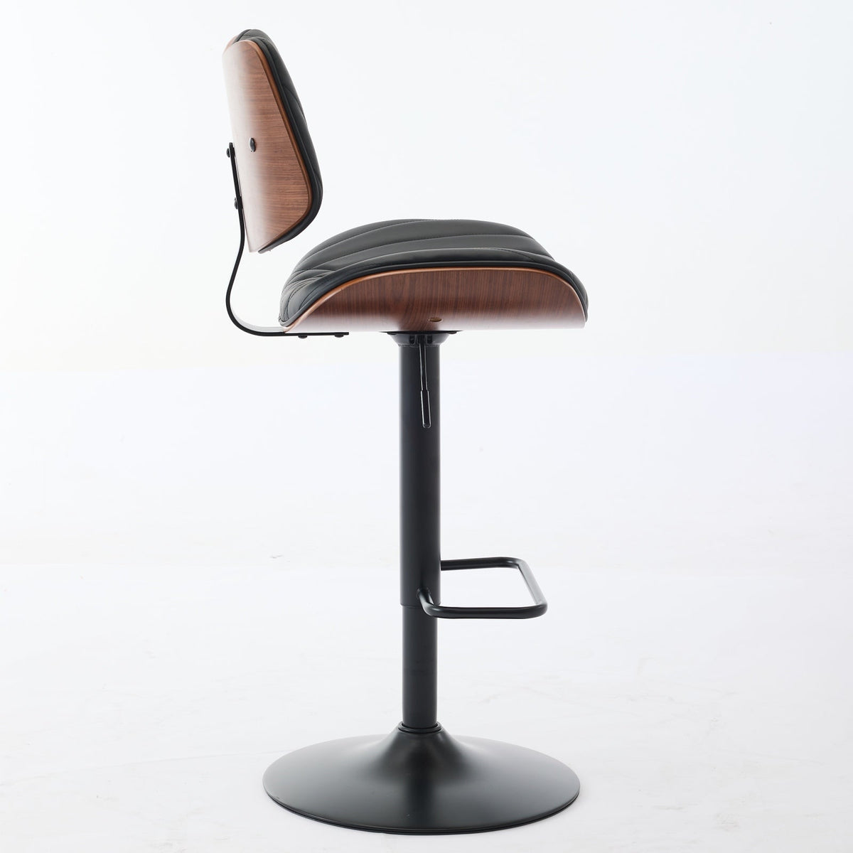Walnut + Black Adjustable Swivel Bar Stools, Set of 2