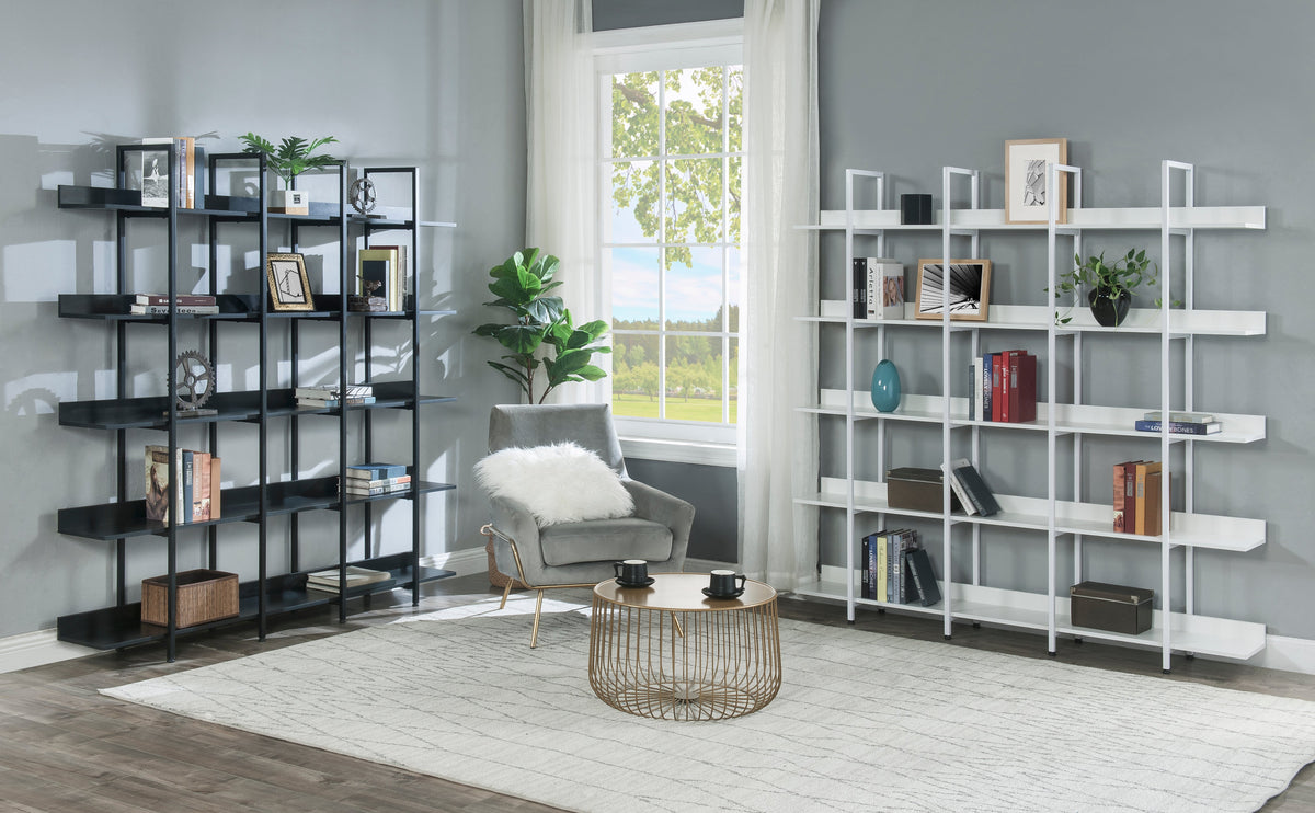 Black 5-Tier Open Bookcase with Steel Frame