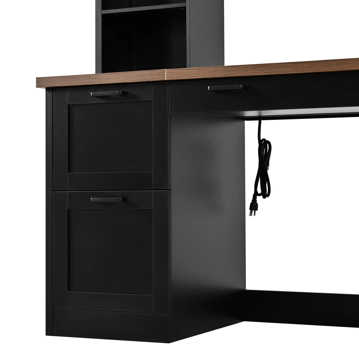 Black & Walnut Executive Workstation with Hutch