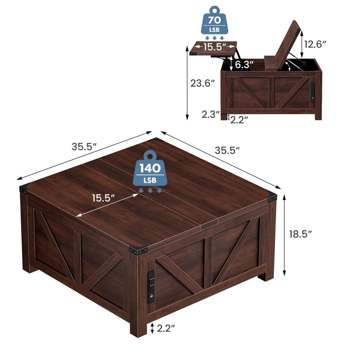 Lift-Top Storage Coffee Table with USB-C Charging