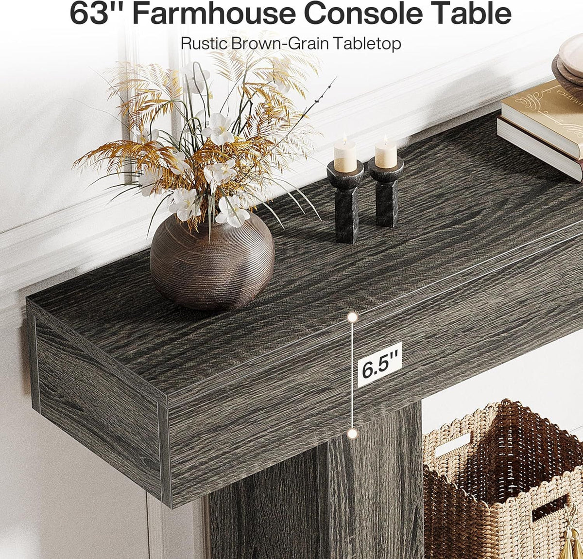 Dark Gray 63" Console Table with Lower Shelf