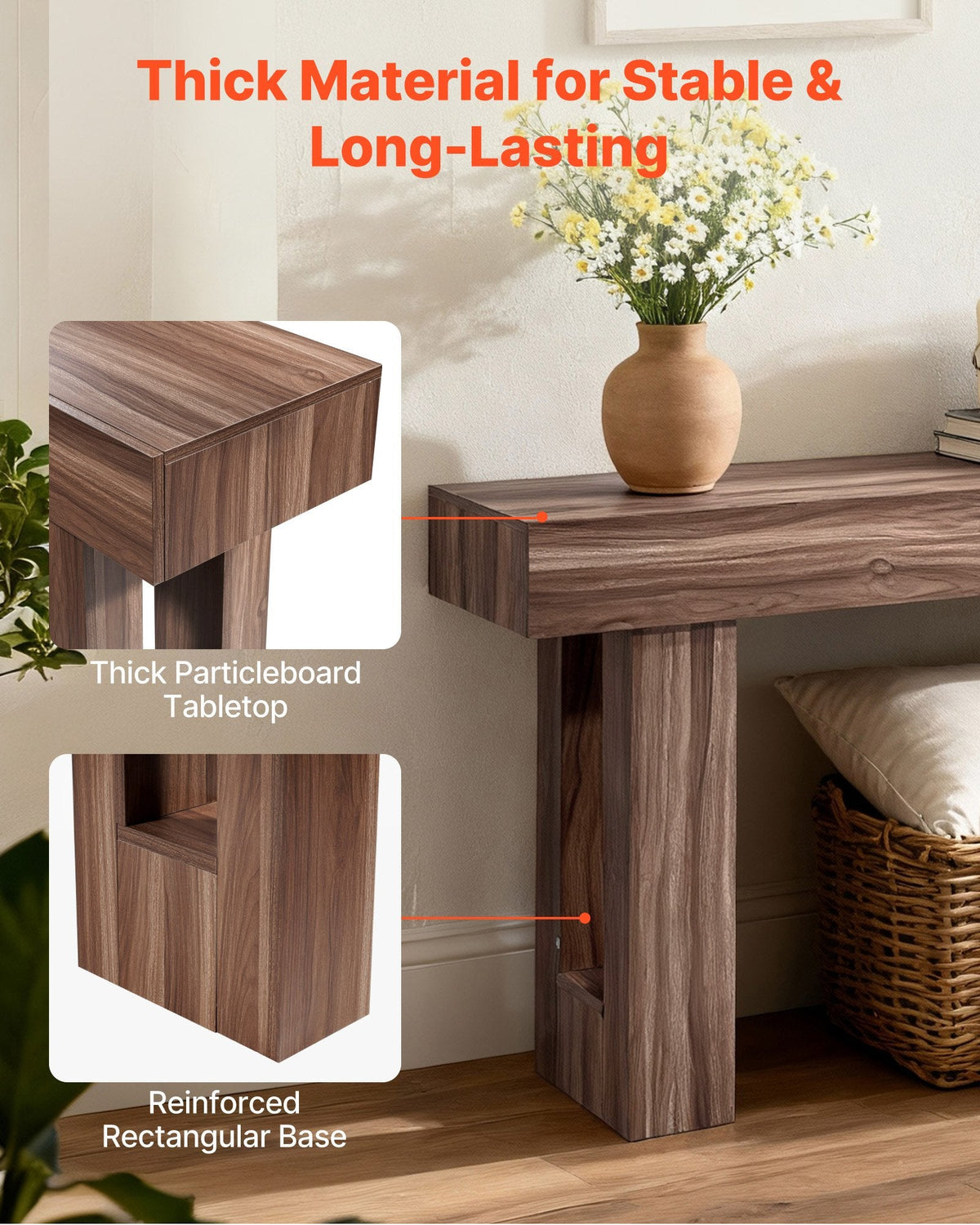 63" Brown Narrow Console Table with Hidden Storage