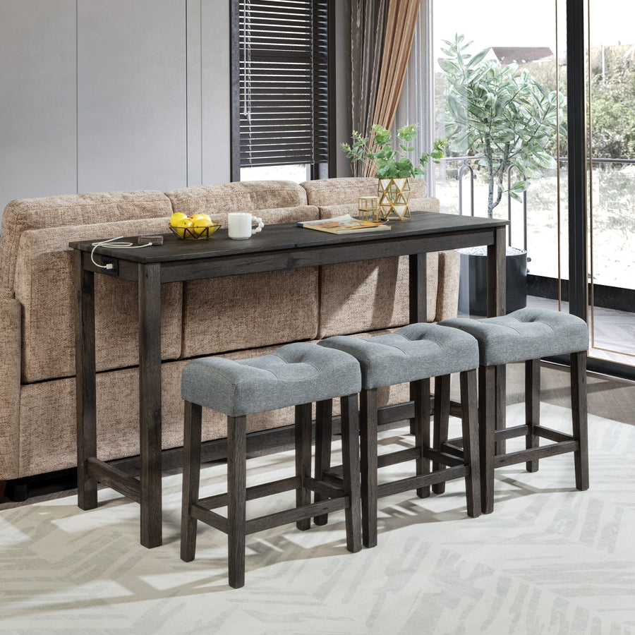 4-Piece Counter-Height Bar Table Set with 3 Upholstered Stools
