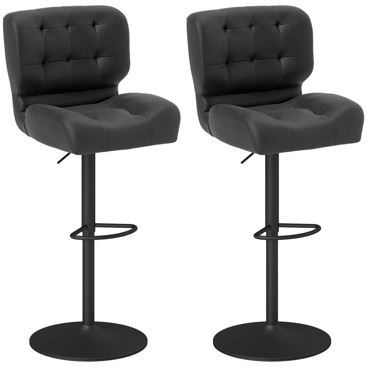 Set of 2 Black Adjustable Swivel Bar Stools
