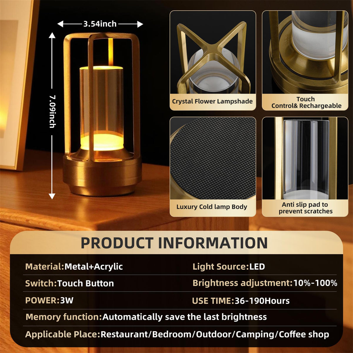 Portable Touch-Control Cordless Table Lamp