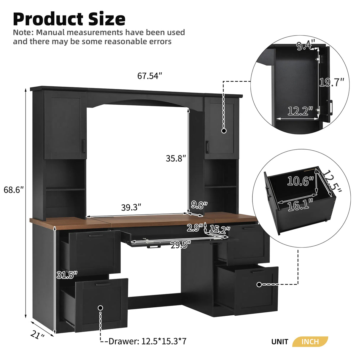Black & Walnut Executive Workstation with Hutch