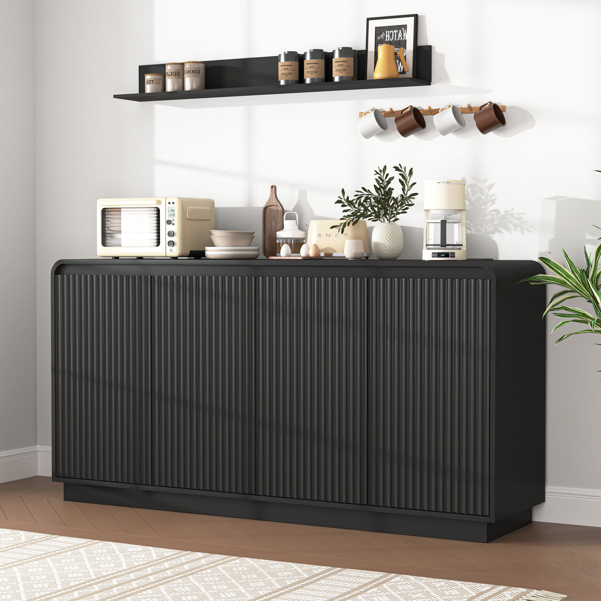 Black Fluted Media Console with Power Outlet