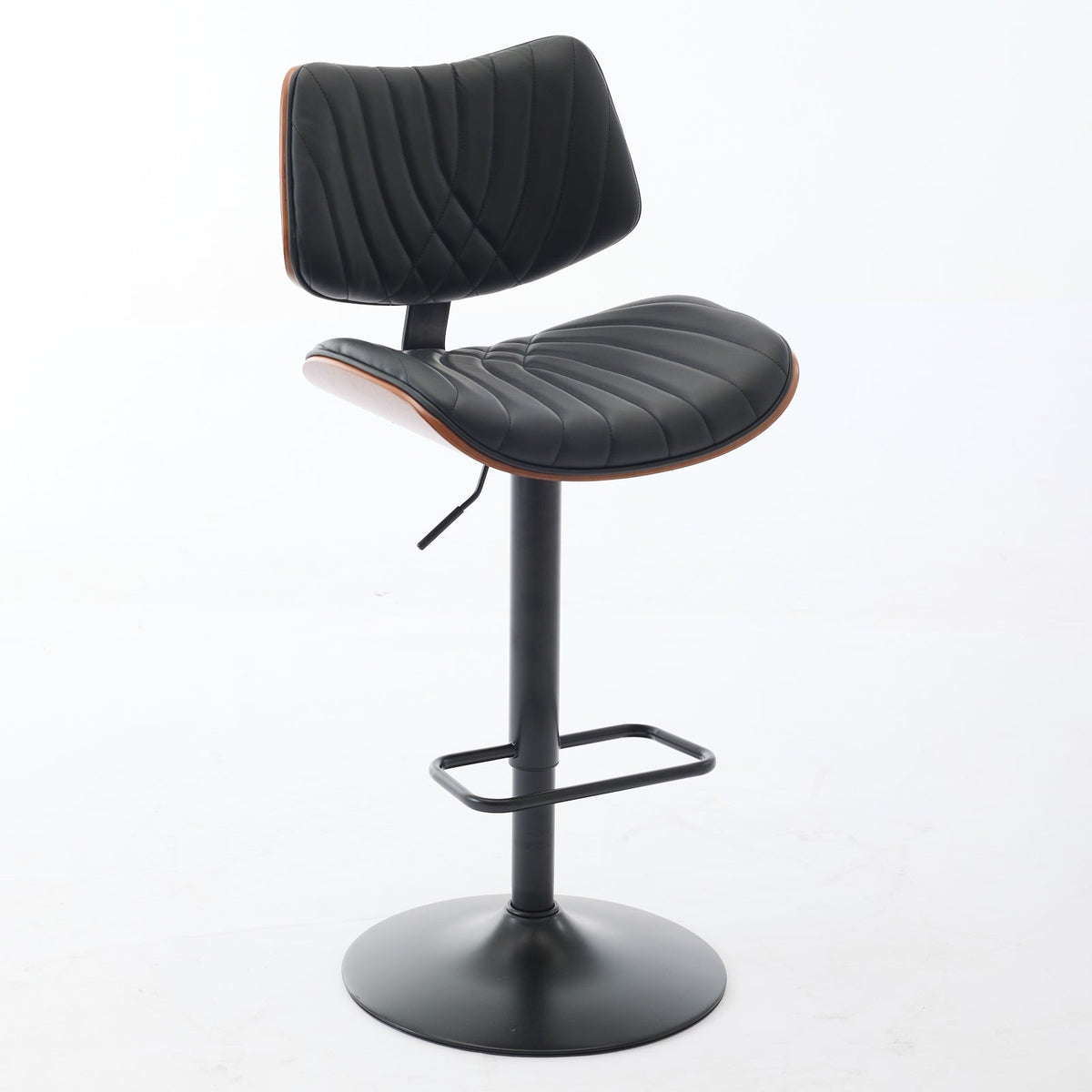 Walnut + Black Adjustable Swivel Bar Stools, Set of 2