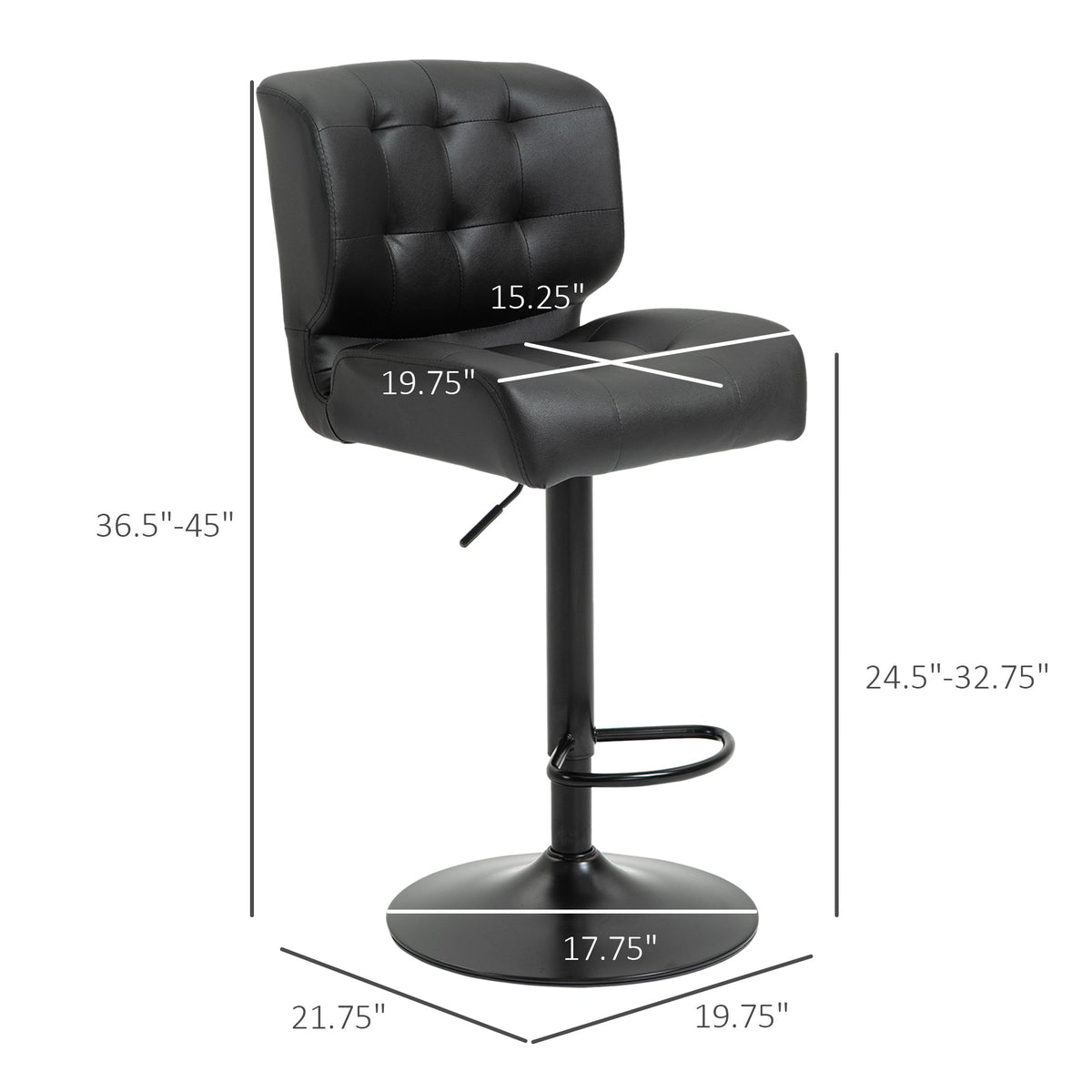 Set of 2 Black Adjustable Swivel Bar Stools