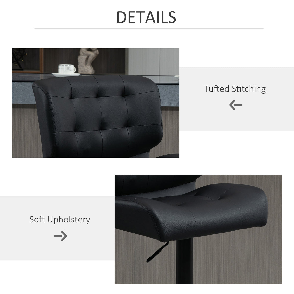 Set of 2 Black Adjustable Swivel Bar Stools