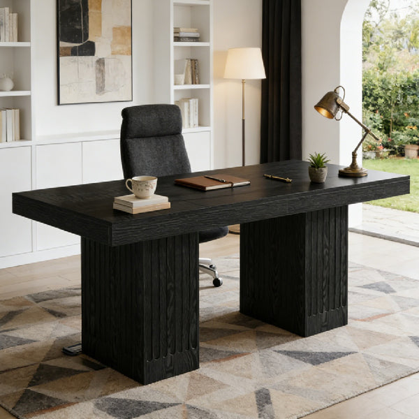 Fluted Black Executive Desk