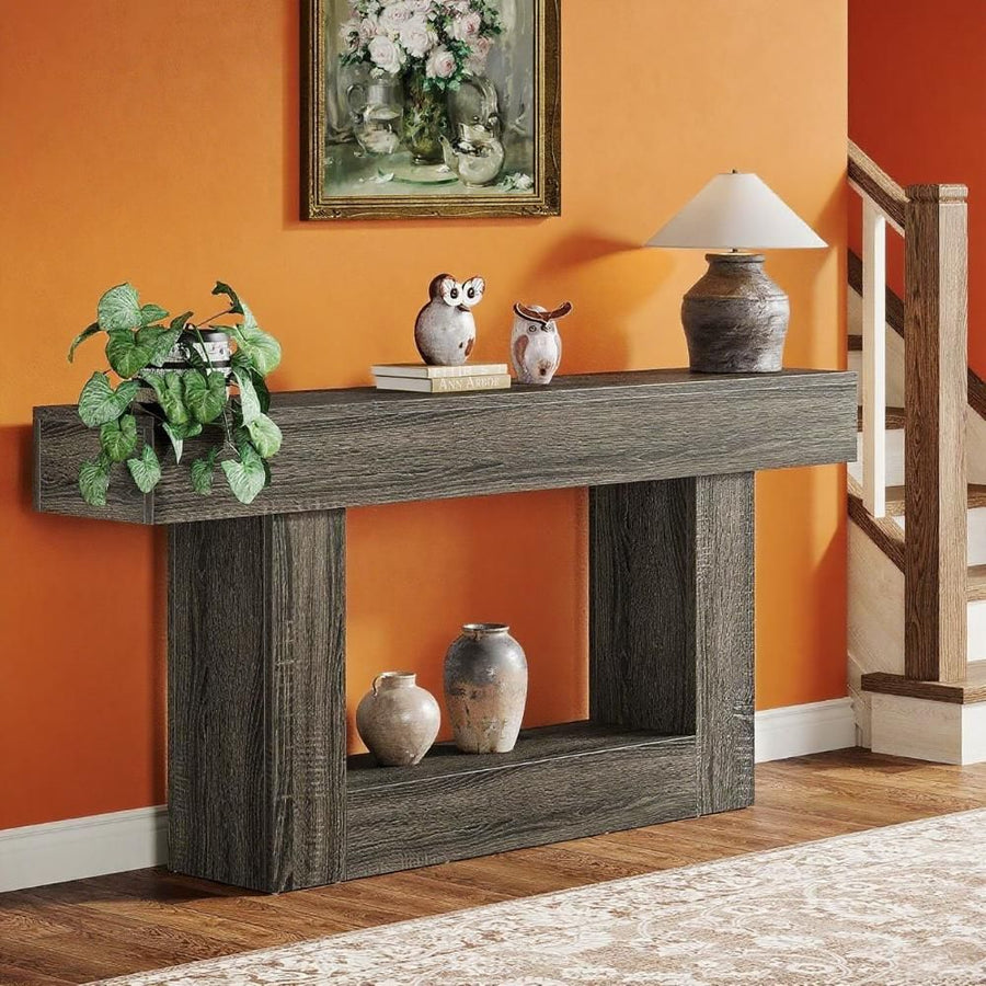 Dark Gray 63" Console Table with Lower Shelf