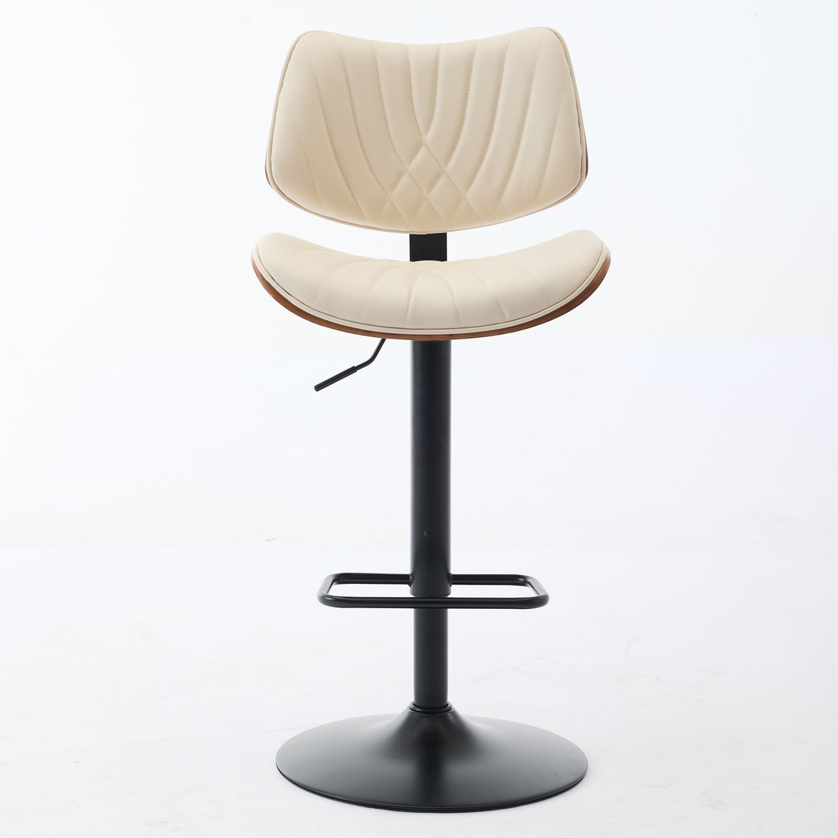 Walnut + Beige Adjustable Swivel Bar Stools, Set of 2