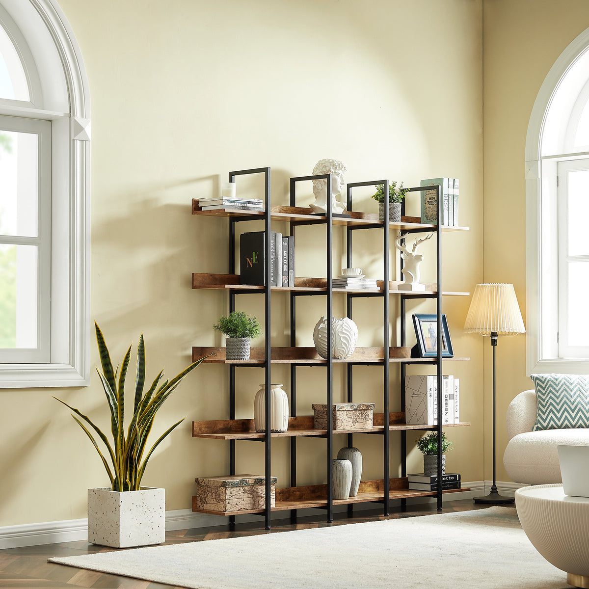 Brown 5-Tier Open Bookcase with Steel Frame