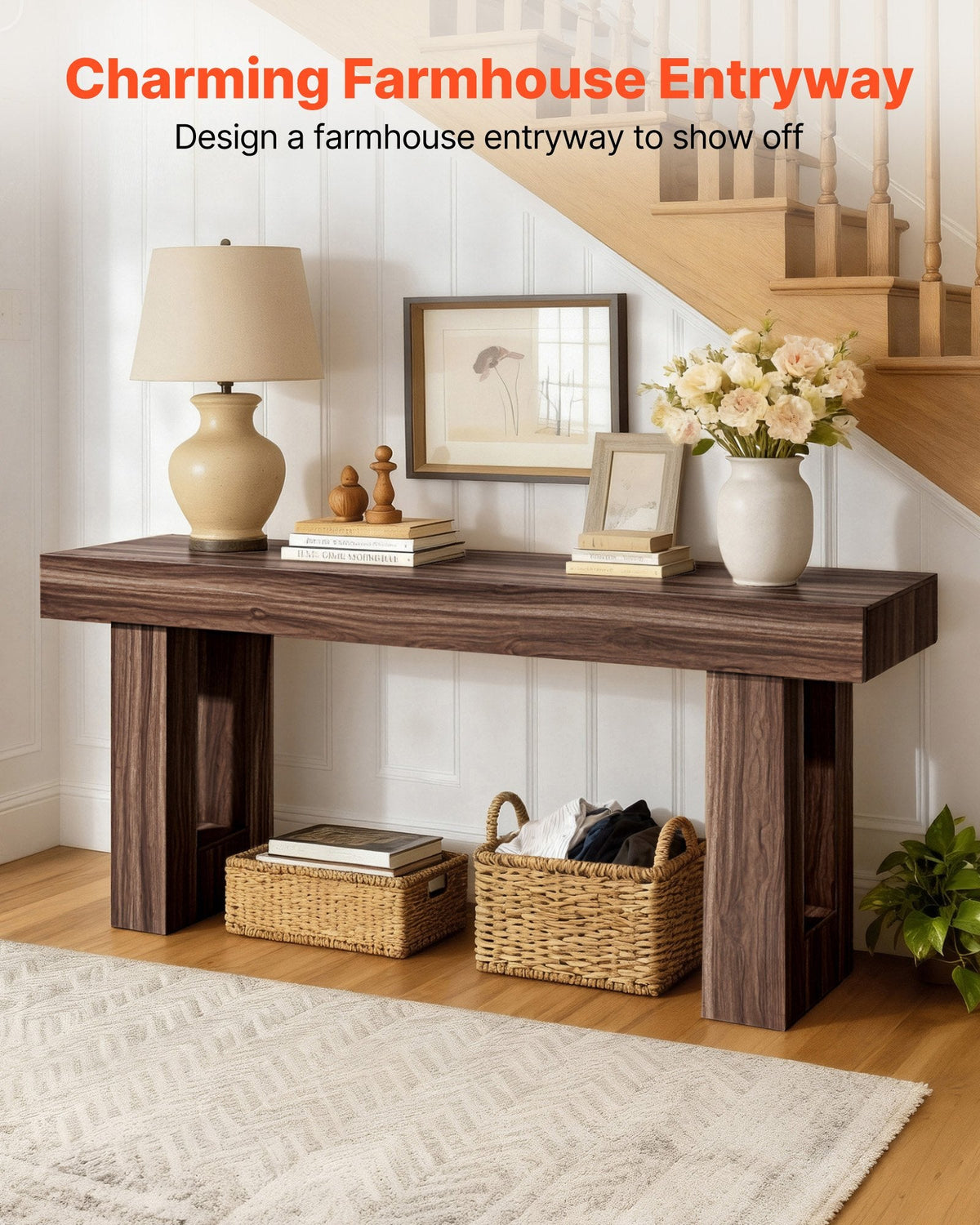 63" Brown Narrow Console Table with Hidden Storage