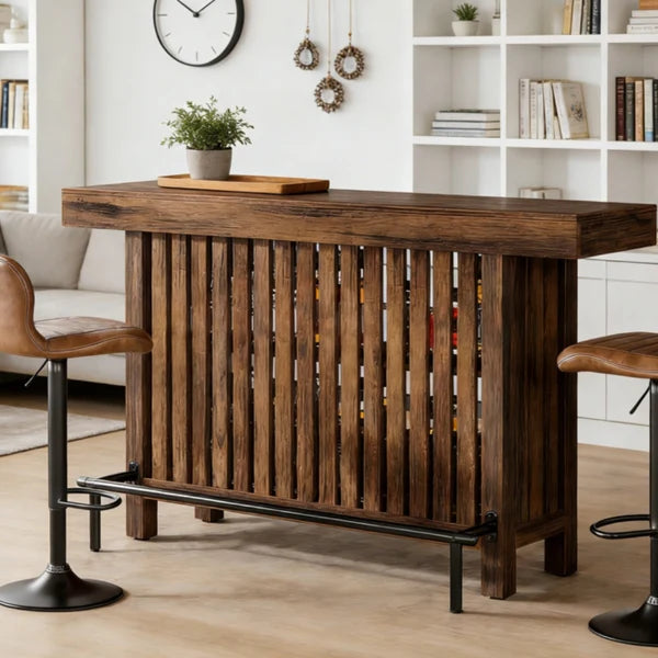 Dark Wood Bar Table with Integrated Storage
