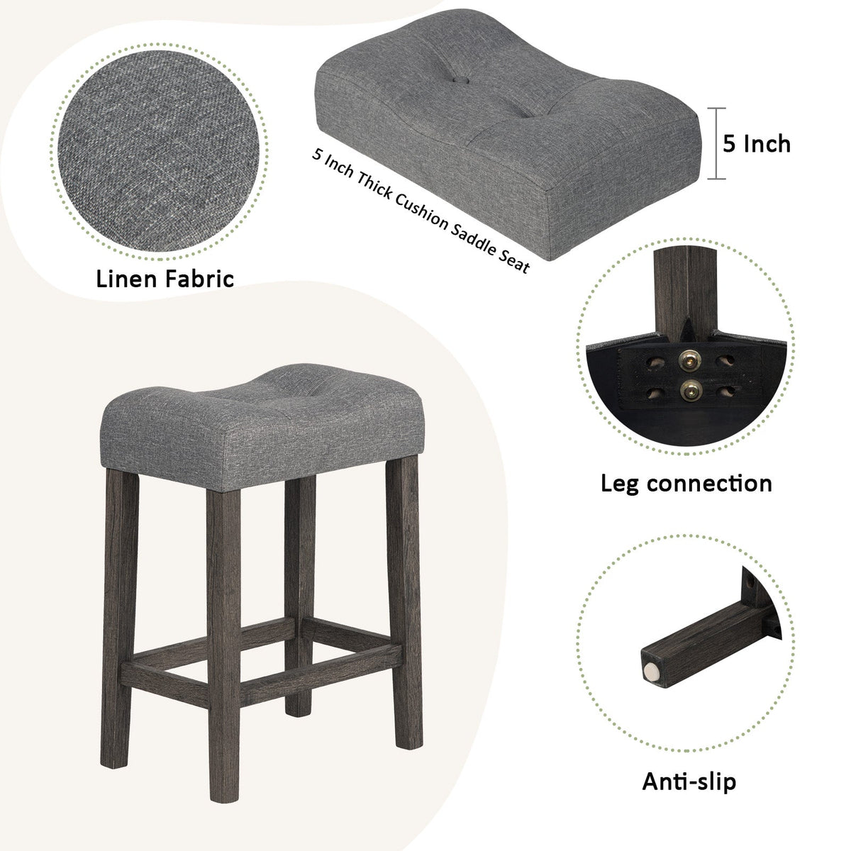4-Piece Counter-Height Bar Table Set with 3 Upholstered Stools