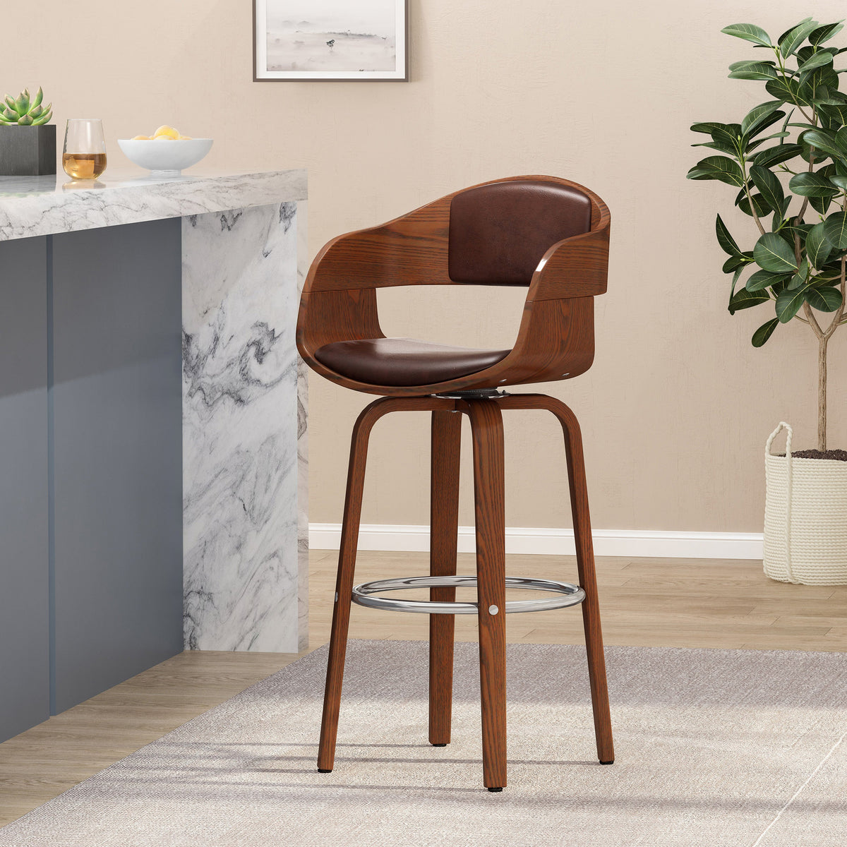 Dark Walnut Swivel Bar Stool