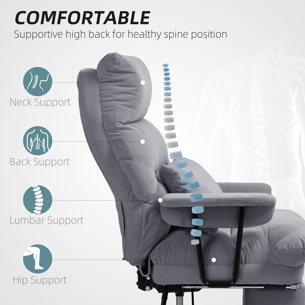 Gray Corduroy Executive Reclining Office Chair