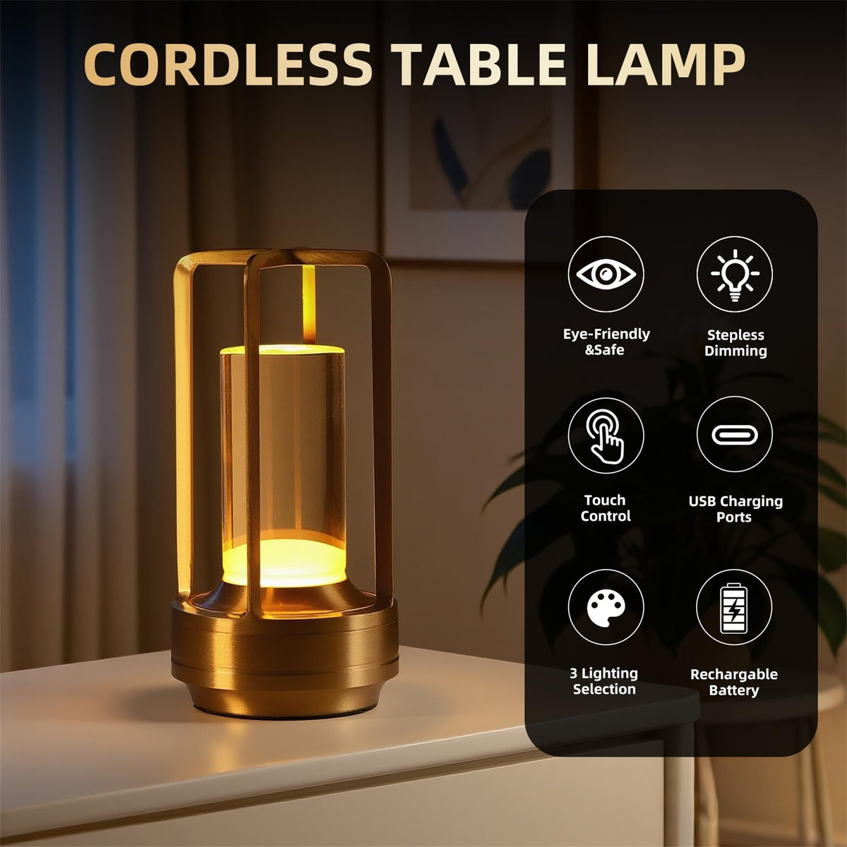 Portable Touch-Control Cordless Table Lamp
