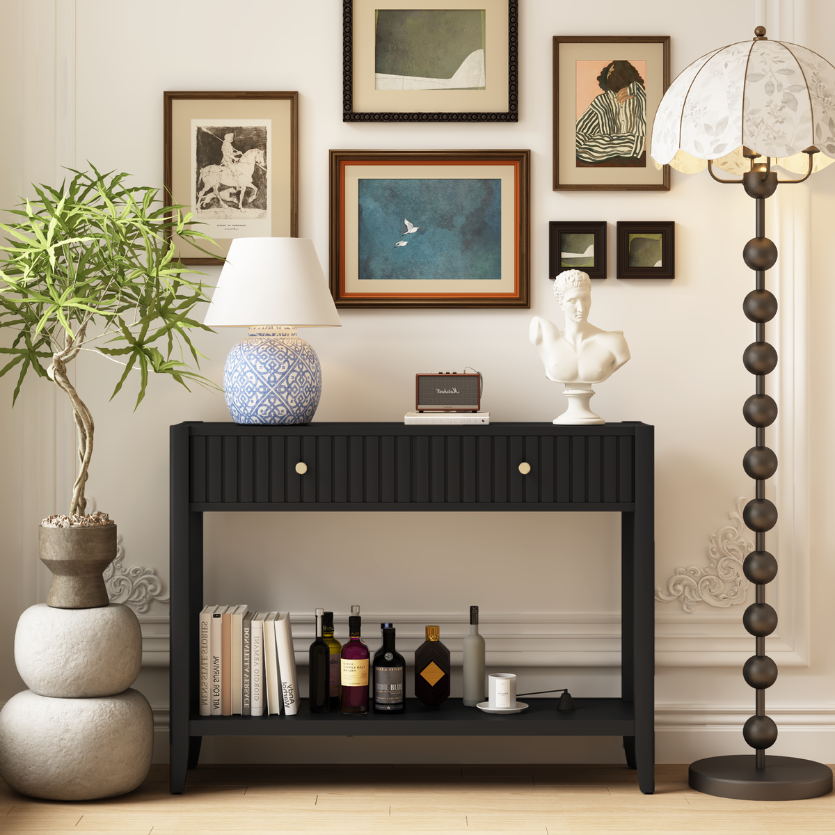 Black Fluted Console Table with Drawers