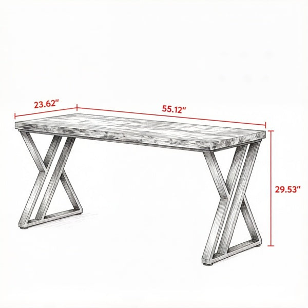 55" Industrial Writing Desk with Steel Z-Leg Frame