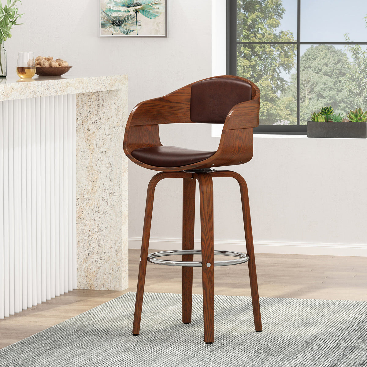 Dark Walnut Swivel Bar Stool