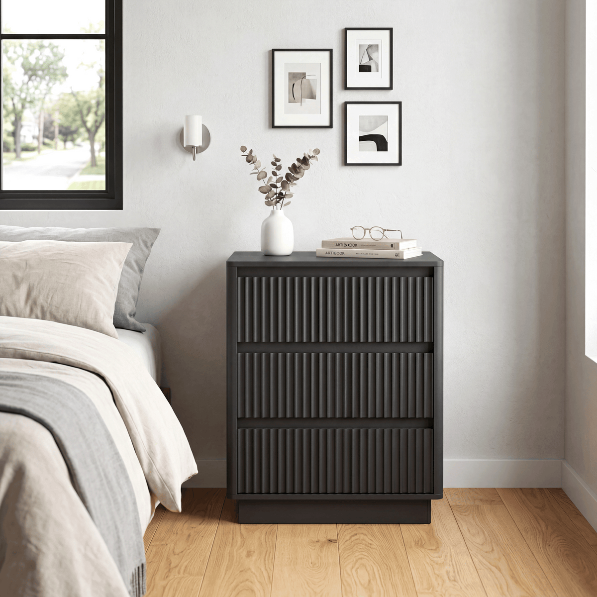 Set of 2 Black Charging End Tables with 3 Drawers