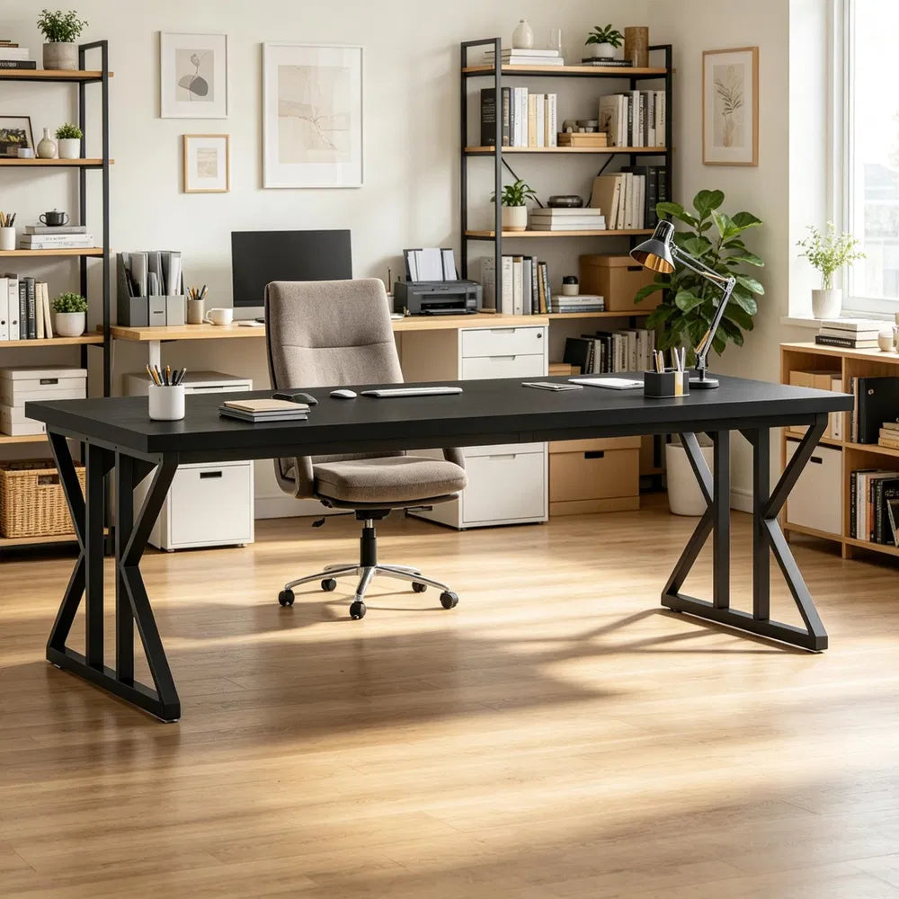 Extra-Wide Black Executive Desk