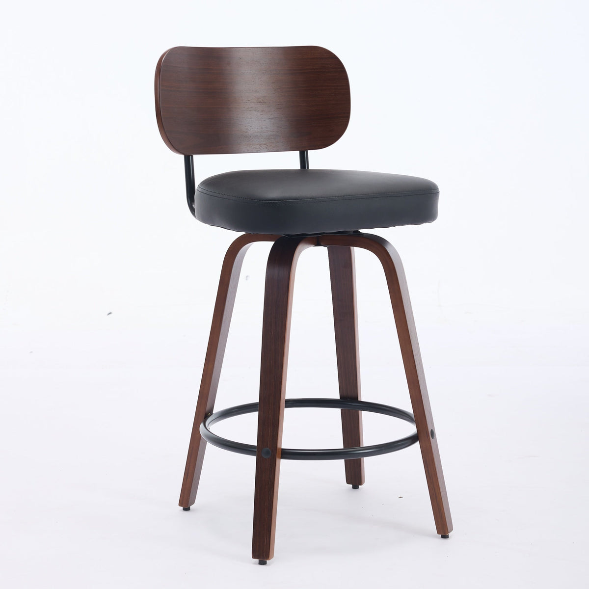 Walnut + Black Swivel Counter Stools, Set of 2