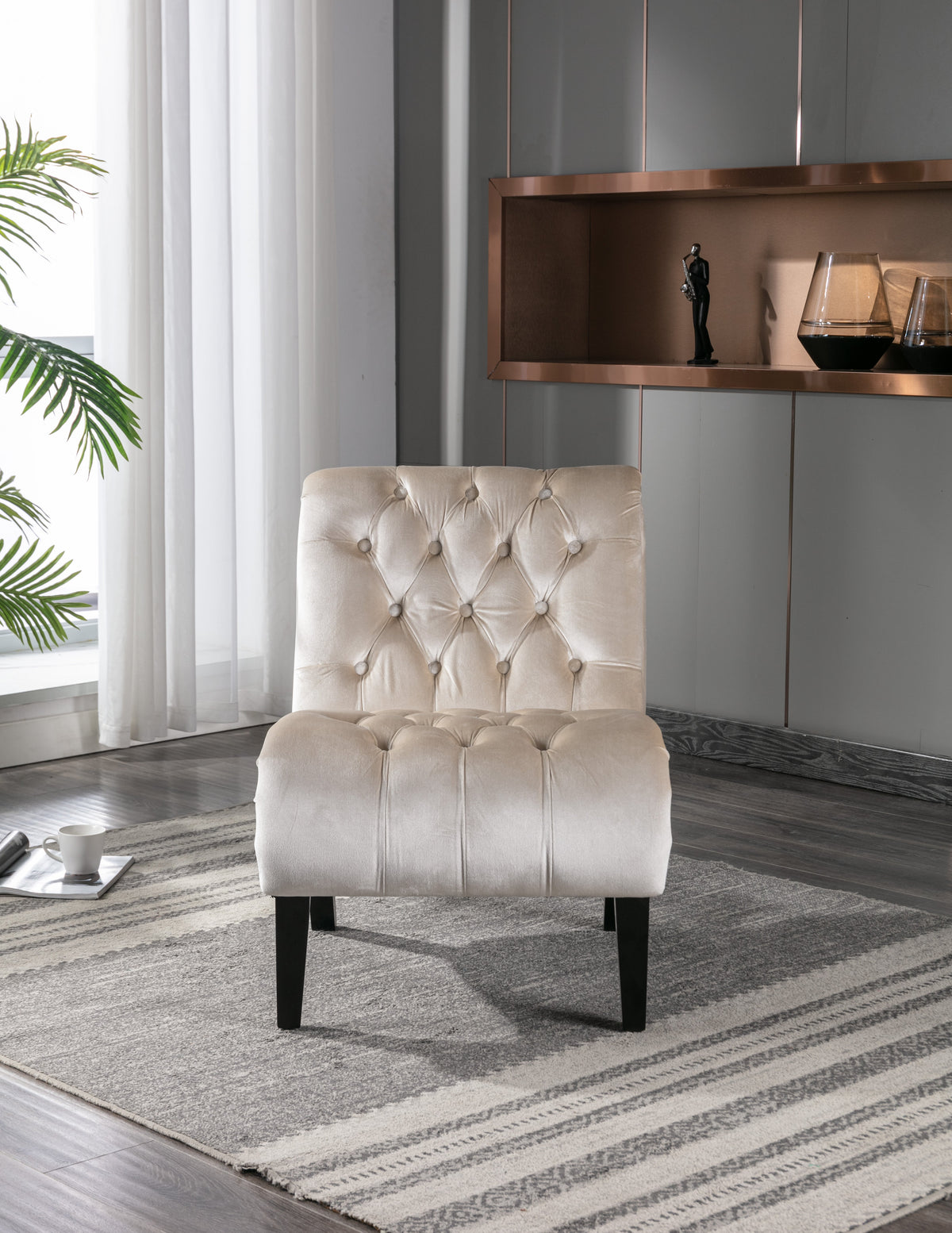 Beige Velvet Accent Chair