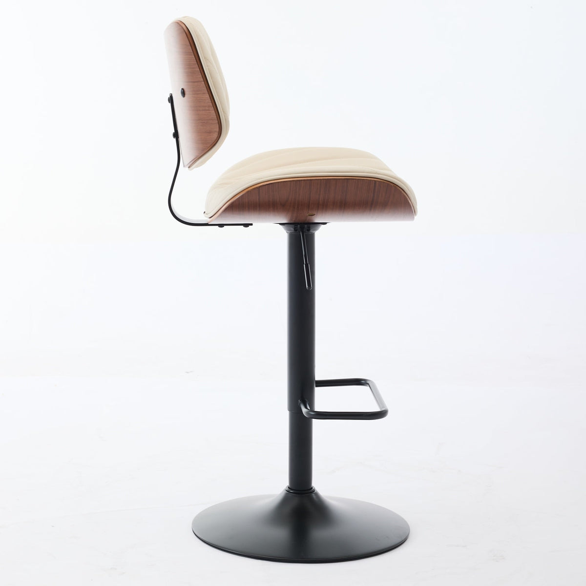 Walnut + Beige Adjustable Swivel Bar Stools, Set of 2