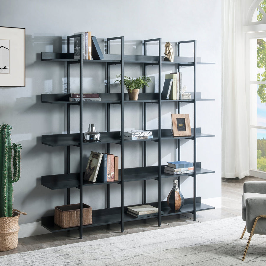 Black 5-Tier Open Bookcase with Steel Frame