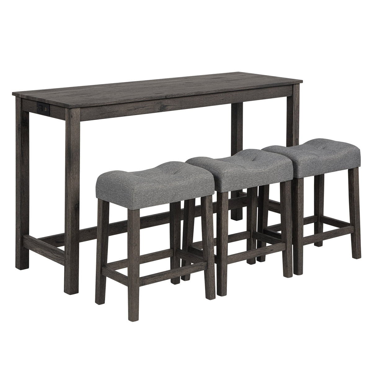 4-Piece Counter-Height Bar Table Set with 3 Upholstered Stools
