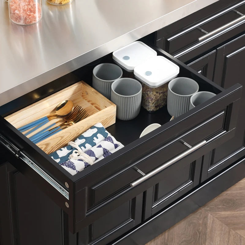 Charcoal Black Rolling Kitchen Island with Stainless Steel Top