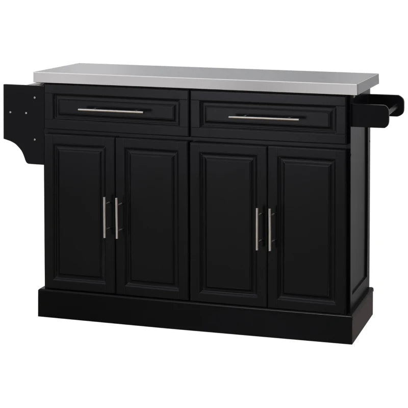 Charcoal Black Rolling Kitchen Island with Stainless Steel Top