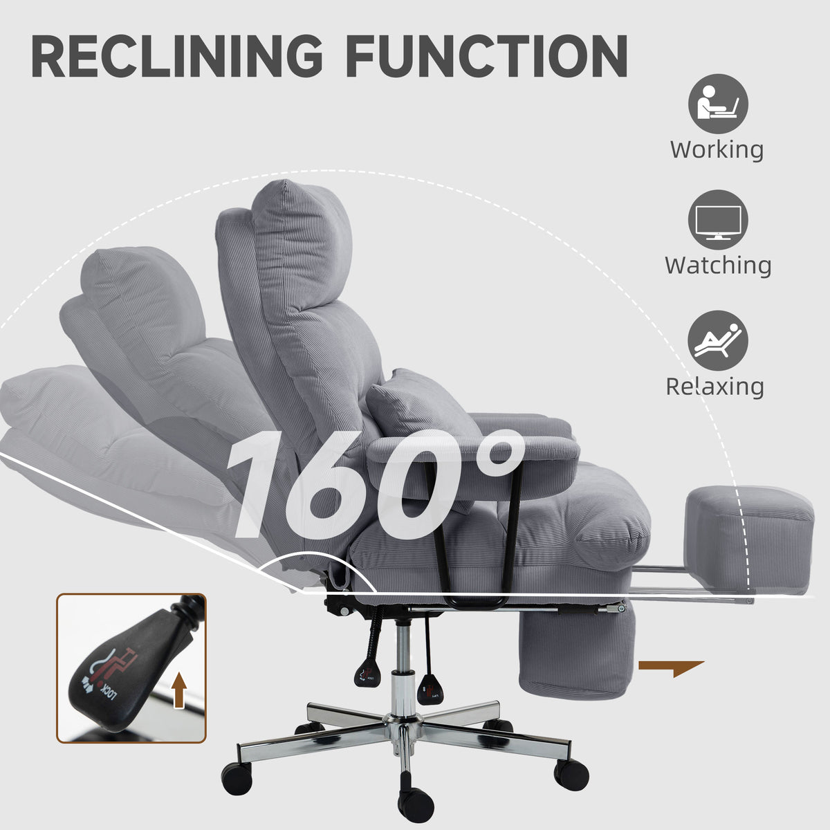 Gray Corduroy Executive Reclining Office Chair