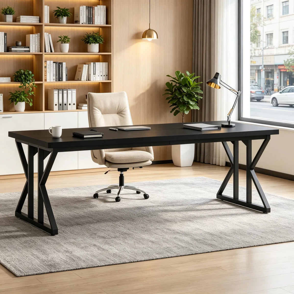 Extra-Wide Black Executive Desk